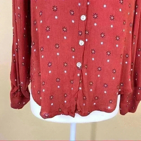 Francesca Harper 100% Rayon Burnt Orange Floral Button Down Shirt Size XXS - Picture 6 of 10